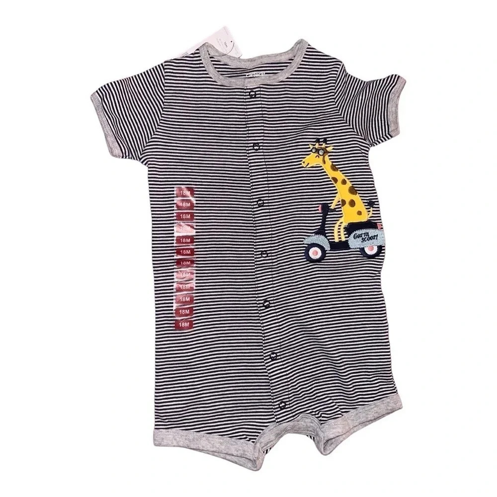Carter’s Baby Navy Blue Striped Giraffe Scooter Romper 18m